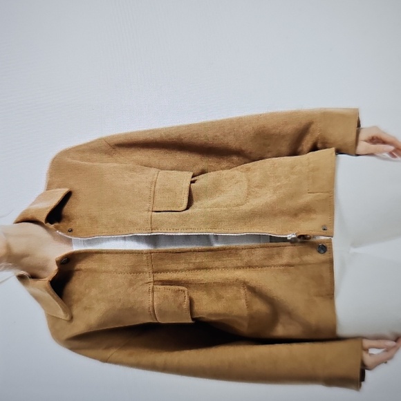 NWT Max Studio Utilatarian Zip/Button Closure Faux Suede Jacket Pockets XL Camel - Picture 5 of 14